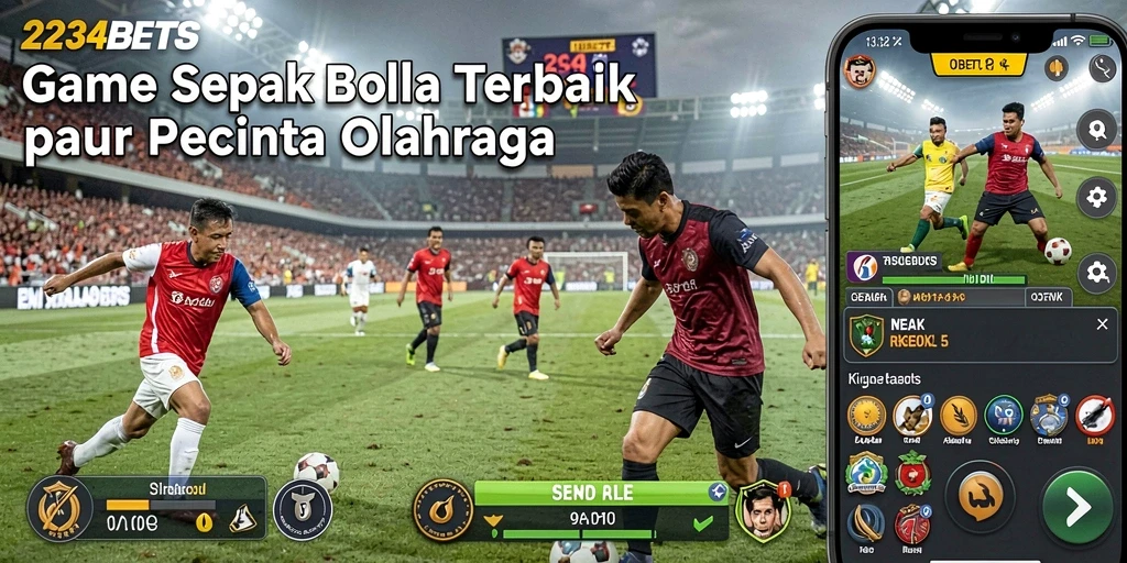 Tampilan screenshot utama dari gameplay 1234BETS dengan aksi sepak bola yang seru.