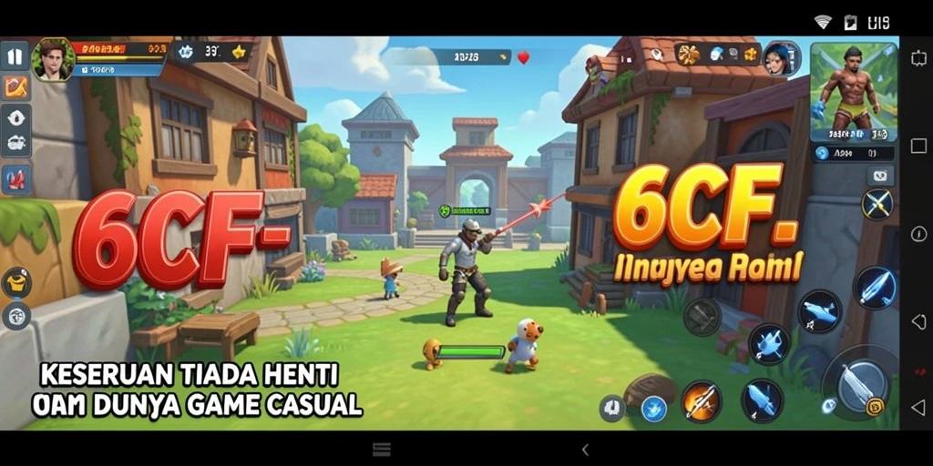 Tampilan gameplay <strong>6CF</strong> yang ceria dan penuh warna.