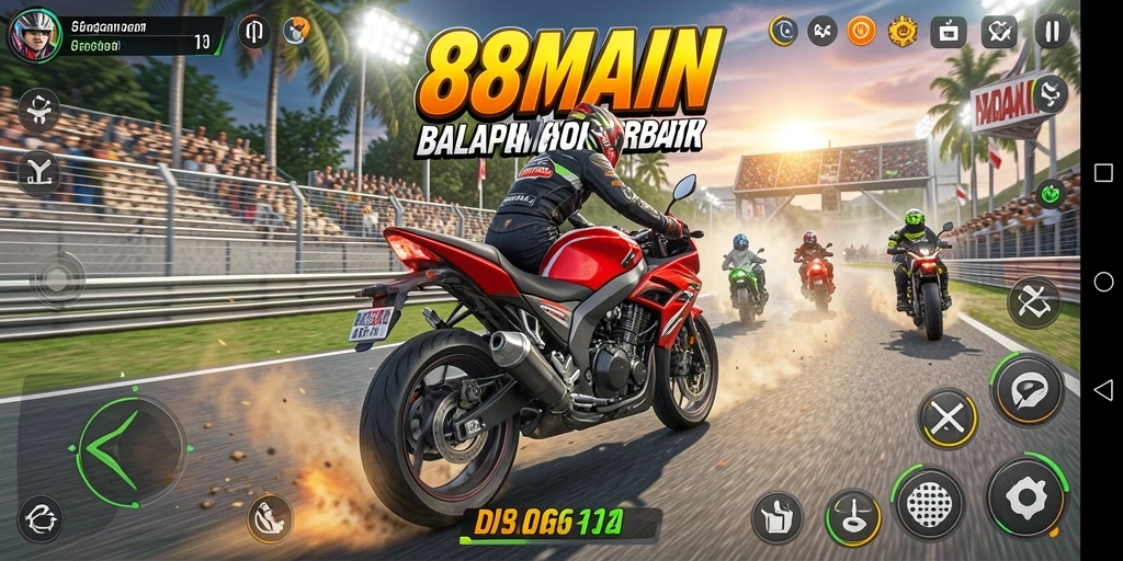 Tampilan screenshot dari gameplay balapan motor yang mendebarkan.