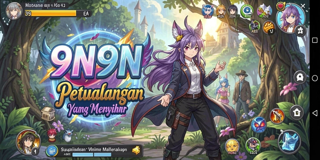 Screenshot gameplay dari 9N9N yang menunjukkan karakter Anime beraksi.