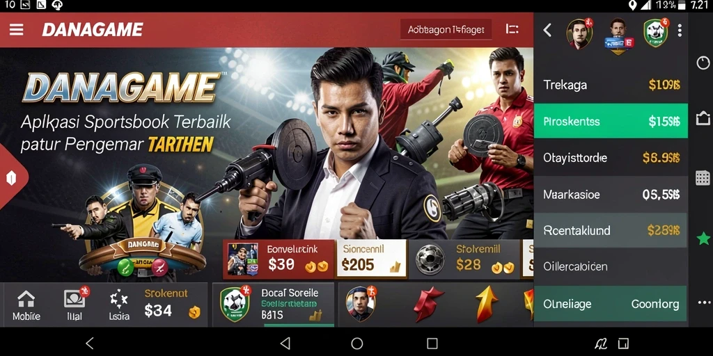 Screenshot DANAGAME menampilkan tampilan antarmuka aplikasi Sportsbook yang menarik.