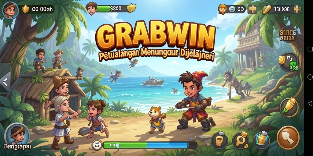 Screenshot gameplay <strong>GRABWIN</strong> dengan petualangan seru di dunia yang luas.
