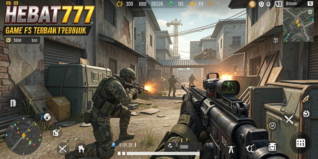 Screenshot menampilkan aksi penuh ketegangan dalam HEBAT777 dengan senjata canggih.