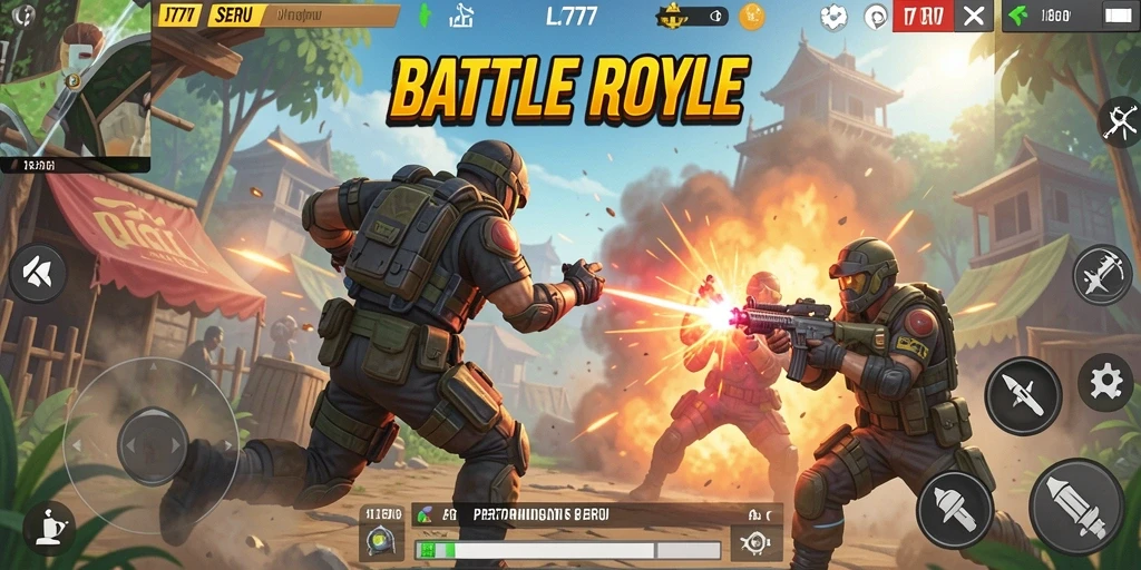 Tangkapan layar gameplay L777 yang intens dan mengasyikkan di arena Battle Royale.