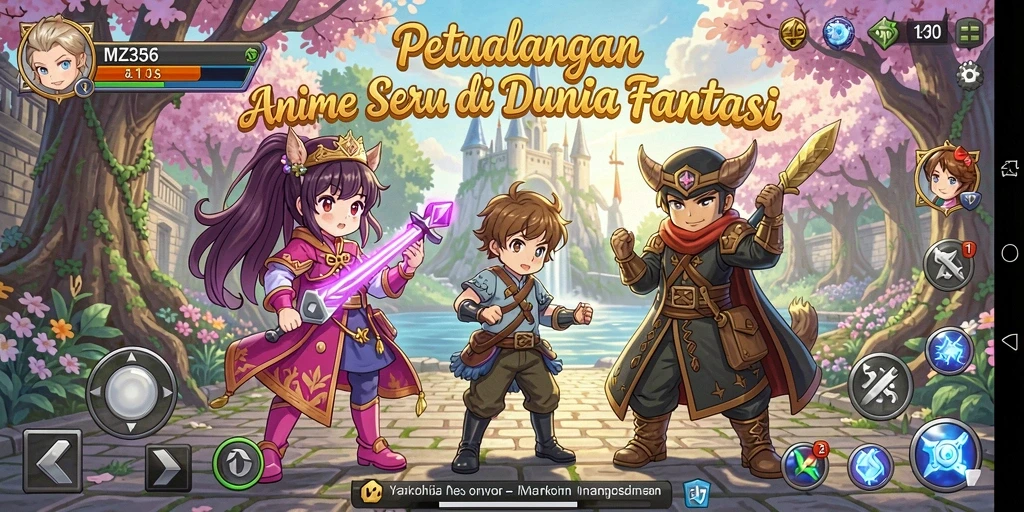 Gambaran gameplay MZ356 dengan pertarungan seru dan karakter Anime.