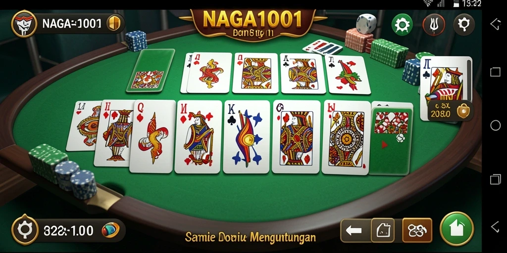 Tampilan utama gameplay NAGA1001 dengan kartu Domino.