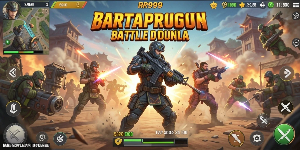 Screenshot gameplay RR999 menampilkan aksi menegangkan dalam pertempuran Battle Royale.