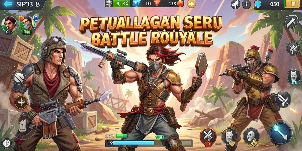 Screenshot utama SIP33 menampilkan aksi seru dalam gameplay Battle Royale.