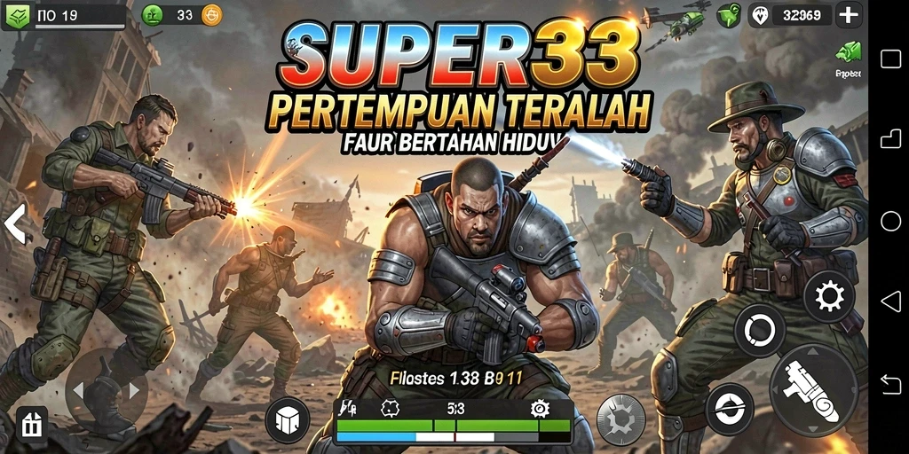 Tangkapan layar bermain SUPER33 menampilkan aksi seru dalam pertempuran Battle Royale.
